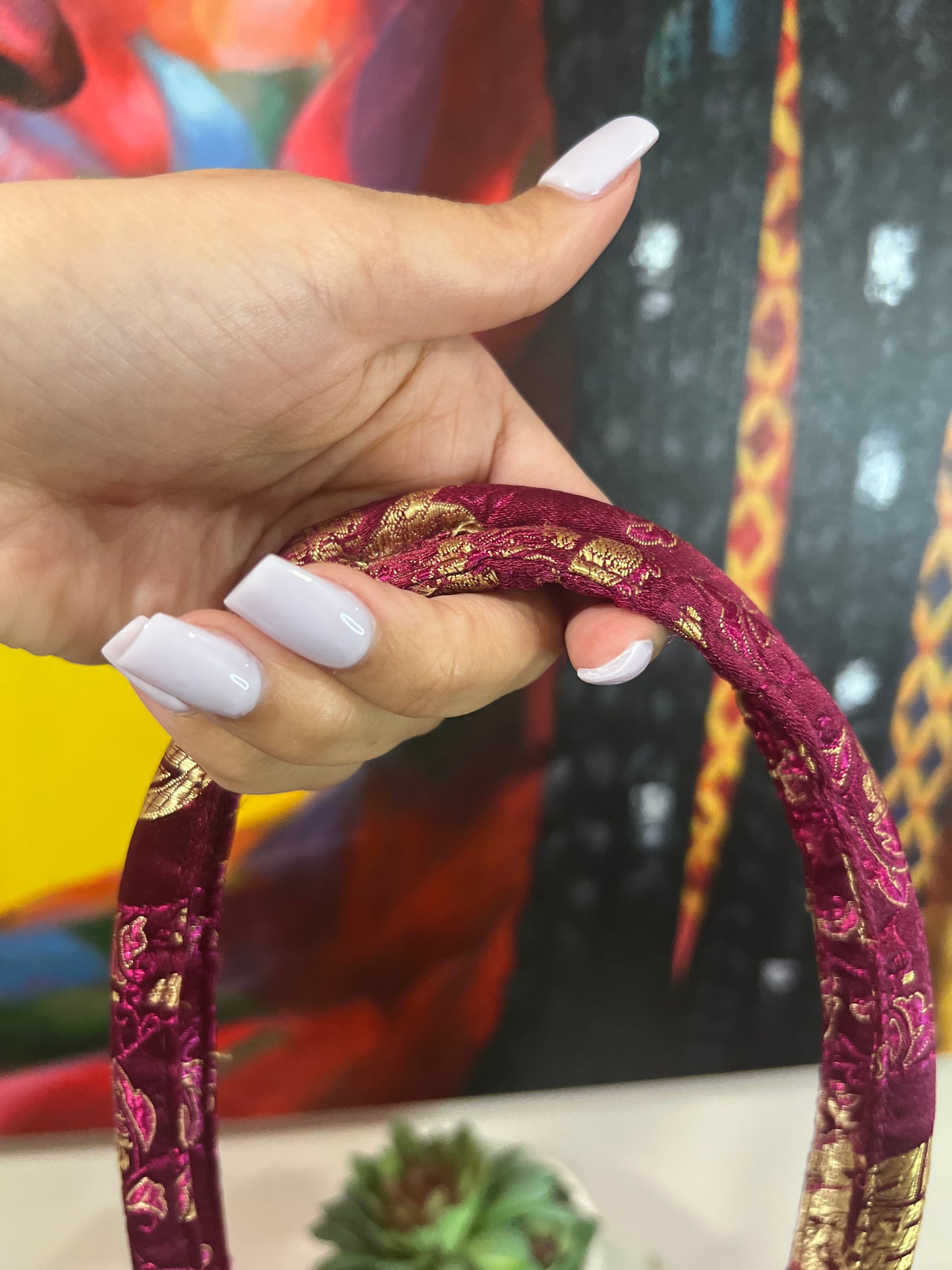 Elegant Magenta Oriental-Style Handbag – Timeless Charm