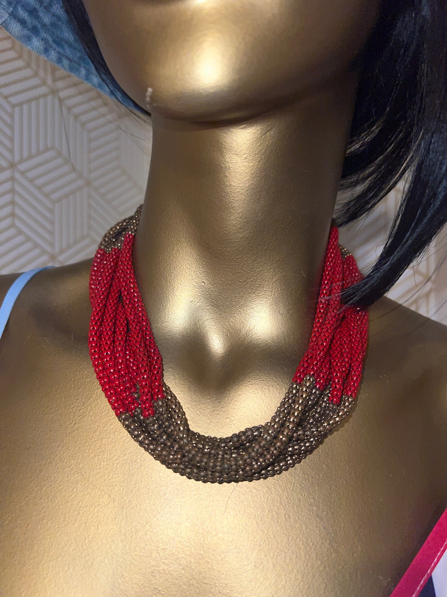 Bronze & Cherry Red Layered Necklace