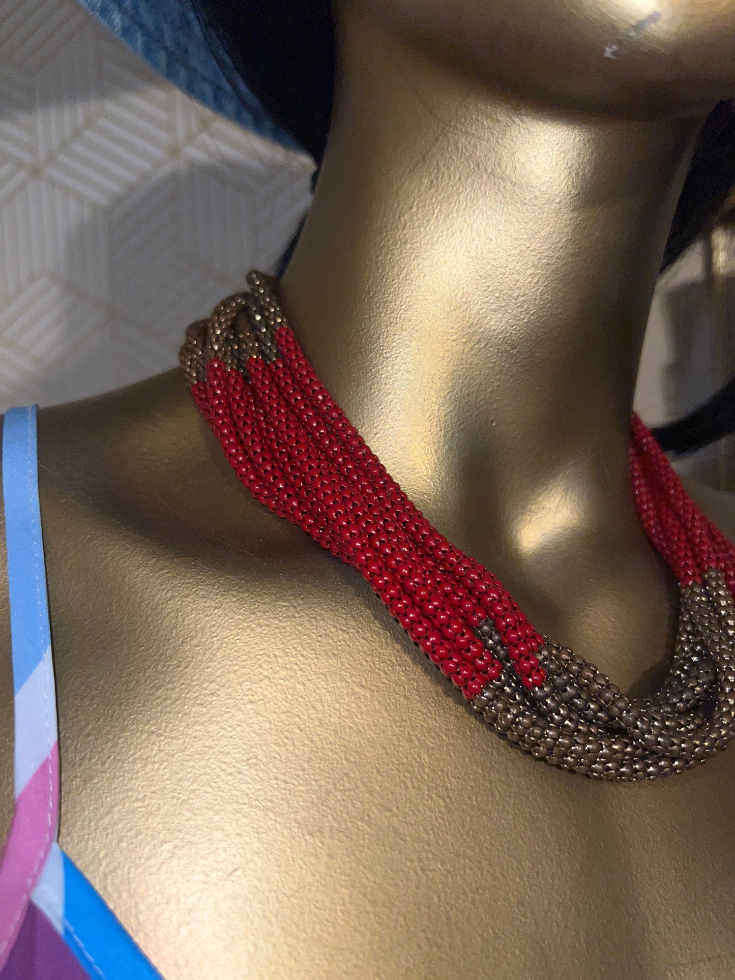 Bronze & Cherry Red Layered Necklace