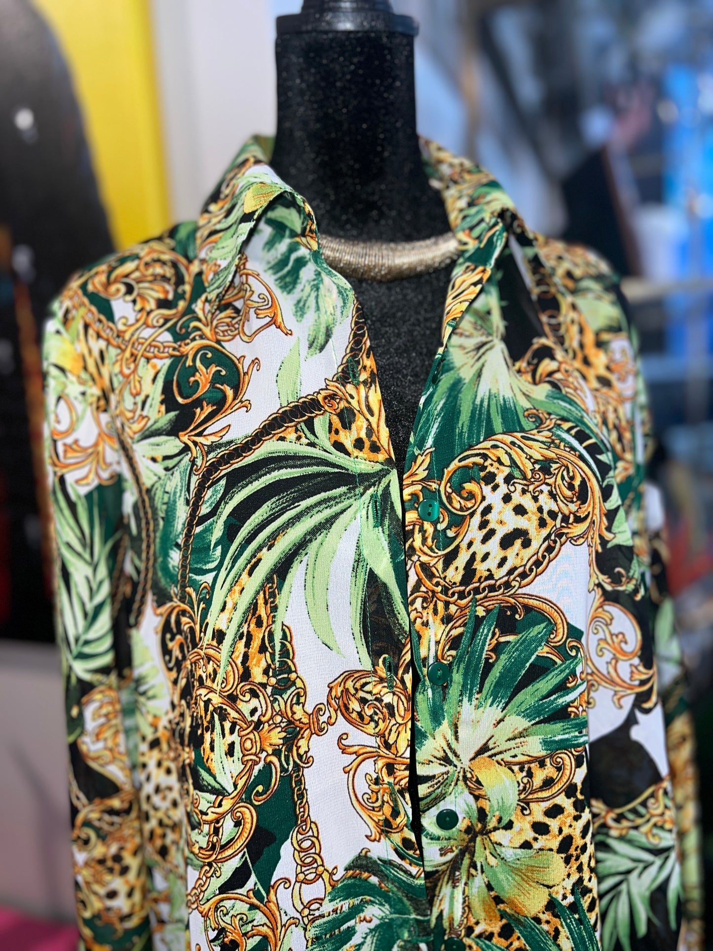 Sheer Jungle Escape Button-Up Cover-Up - M
