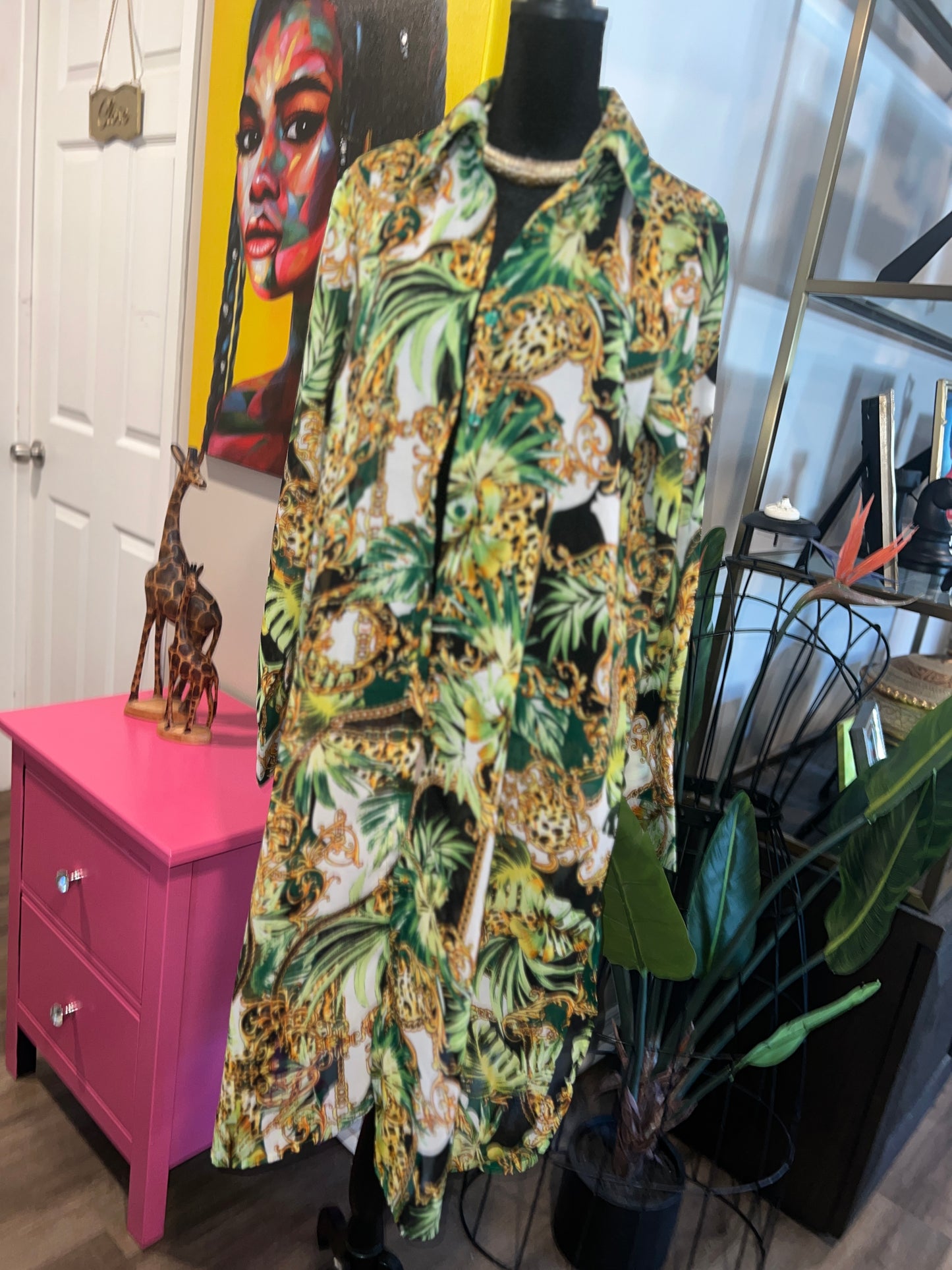 Sheer Jungle Escape Button-Up Cover-Up - M