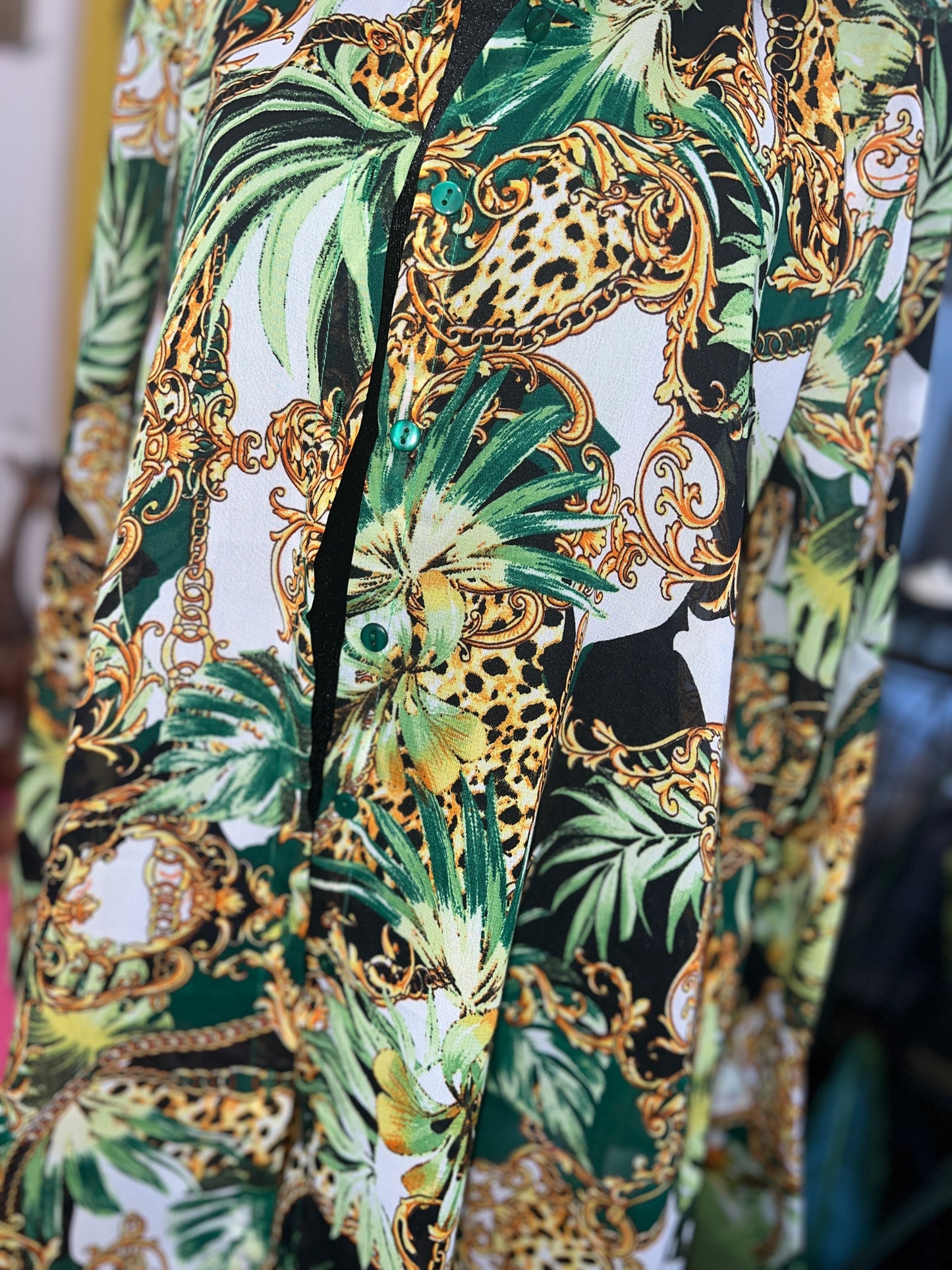 Sheer Jungle Escape Button-Up Cover-Up - M