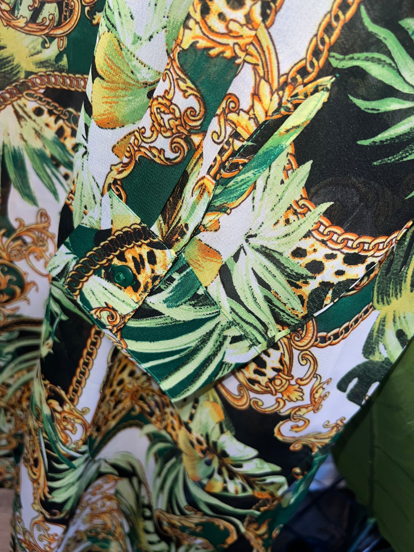 Sheer Jungle Escape Button-Up Cover-Up - M