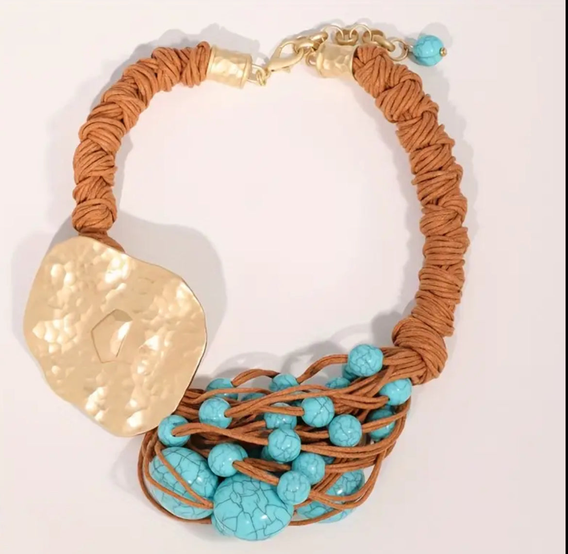 Statement Turquoise & Hammered Gold Necklace