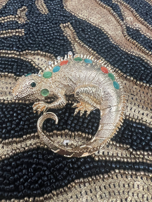 Golden Iguana Brooch