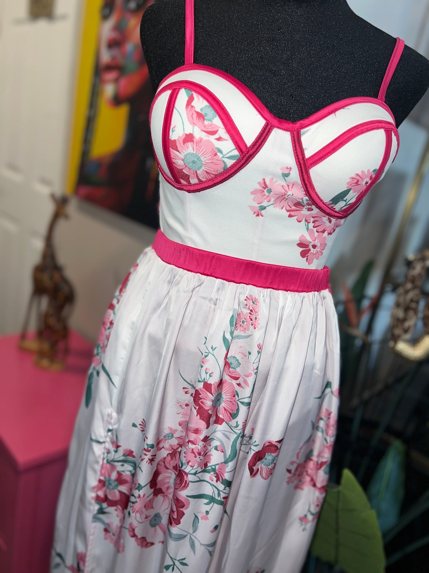Floral Elegance Two-Piece Set – Corset Bodysuit & Maxi Skirt