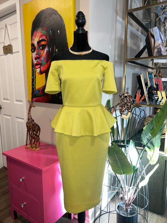 Beautiful Lemon Lime Elegance Peplum Dress - Size 6