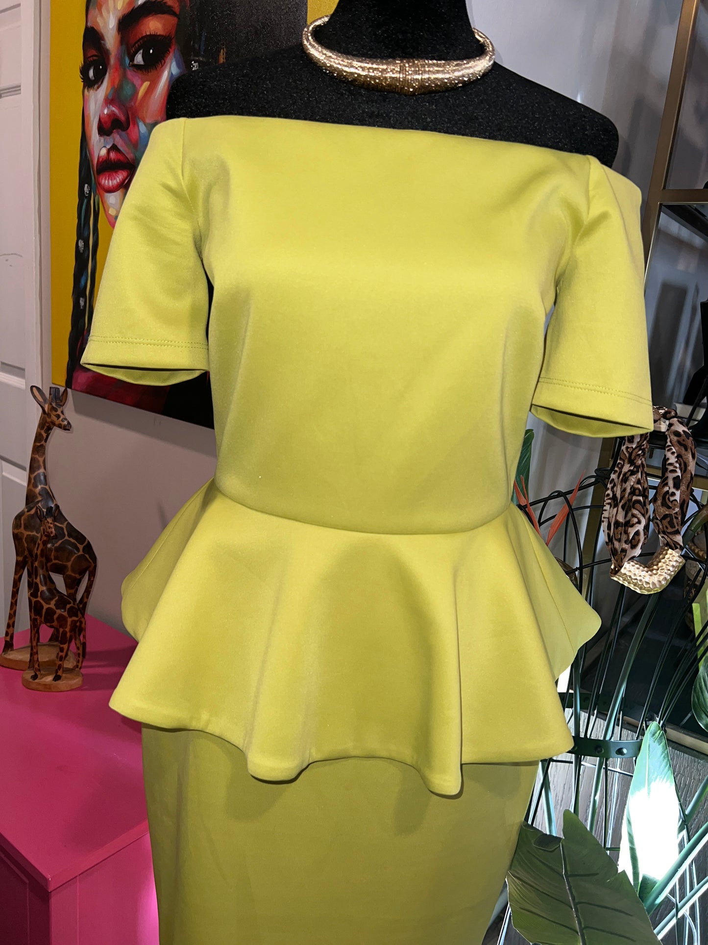 Beautiful Lemon Lime Elegance Peplum Dress - Size 6