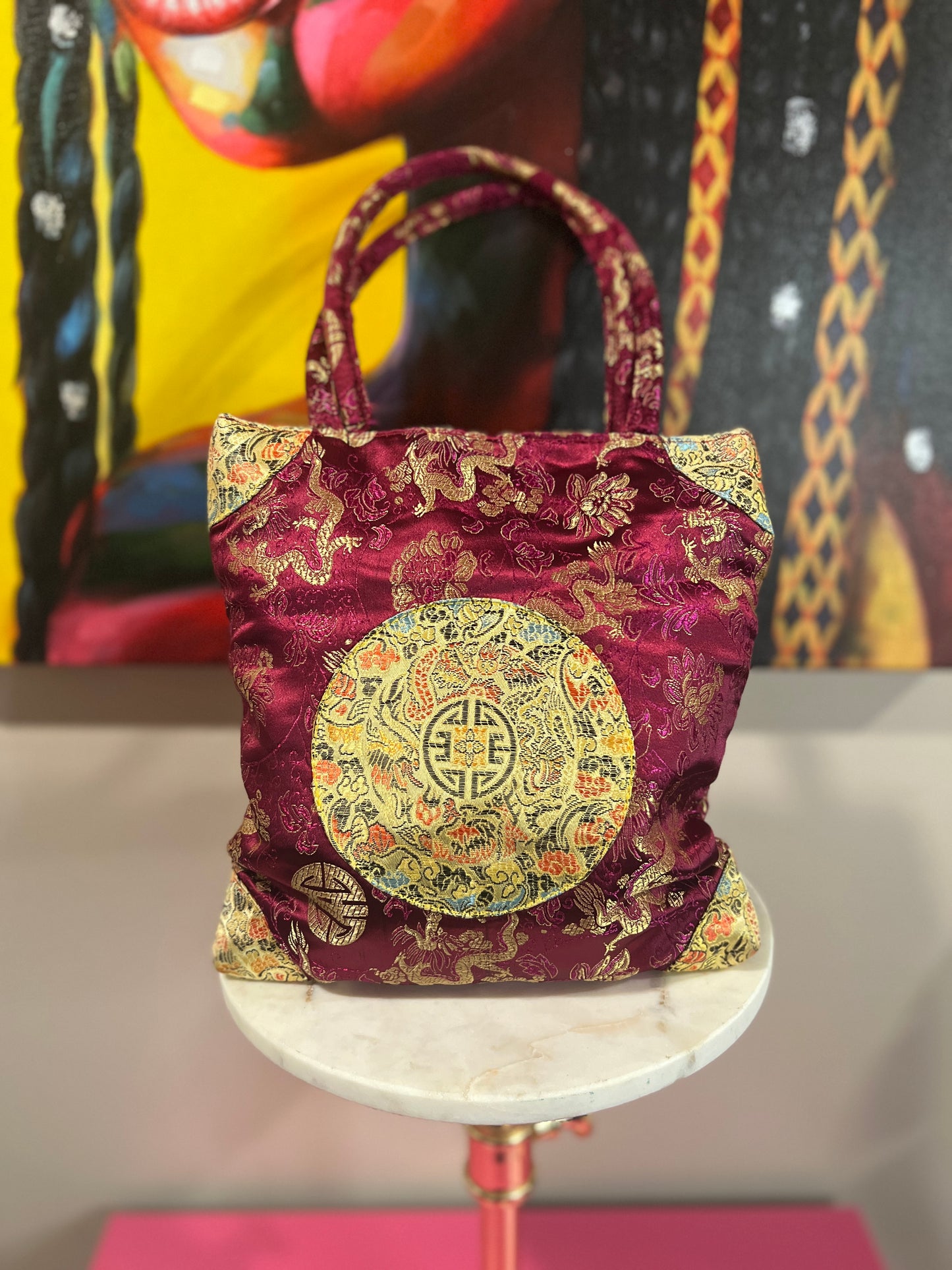 Elegant Magenta Oriental-Style Handbag – Timeless Charm