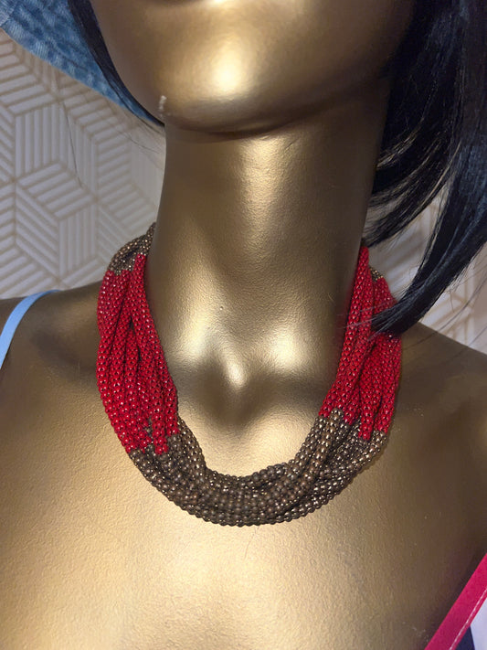 Bronze & Cherry Red Layered Necklace