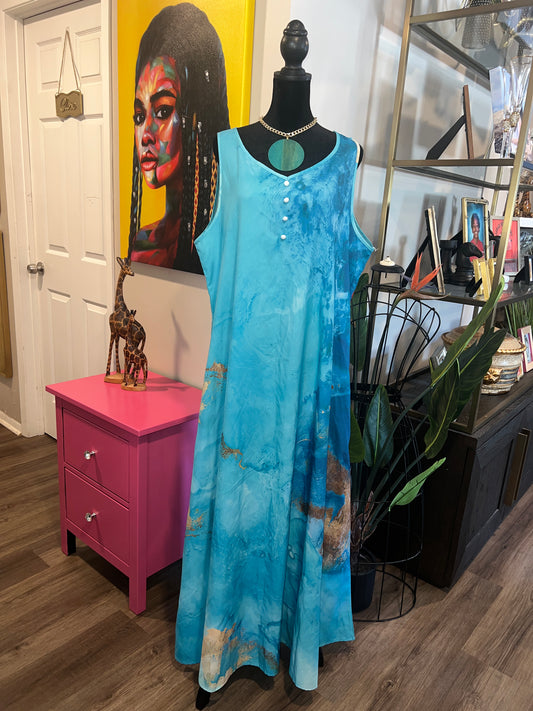 Blue Marble Flowy Maxi Dress - 2XL (With Pockets!)